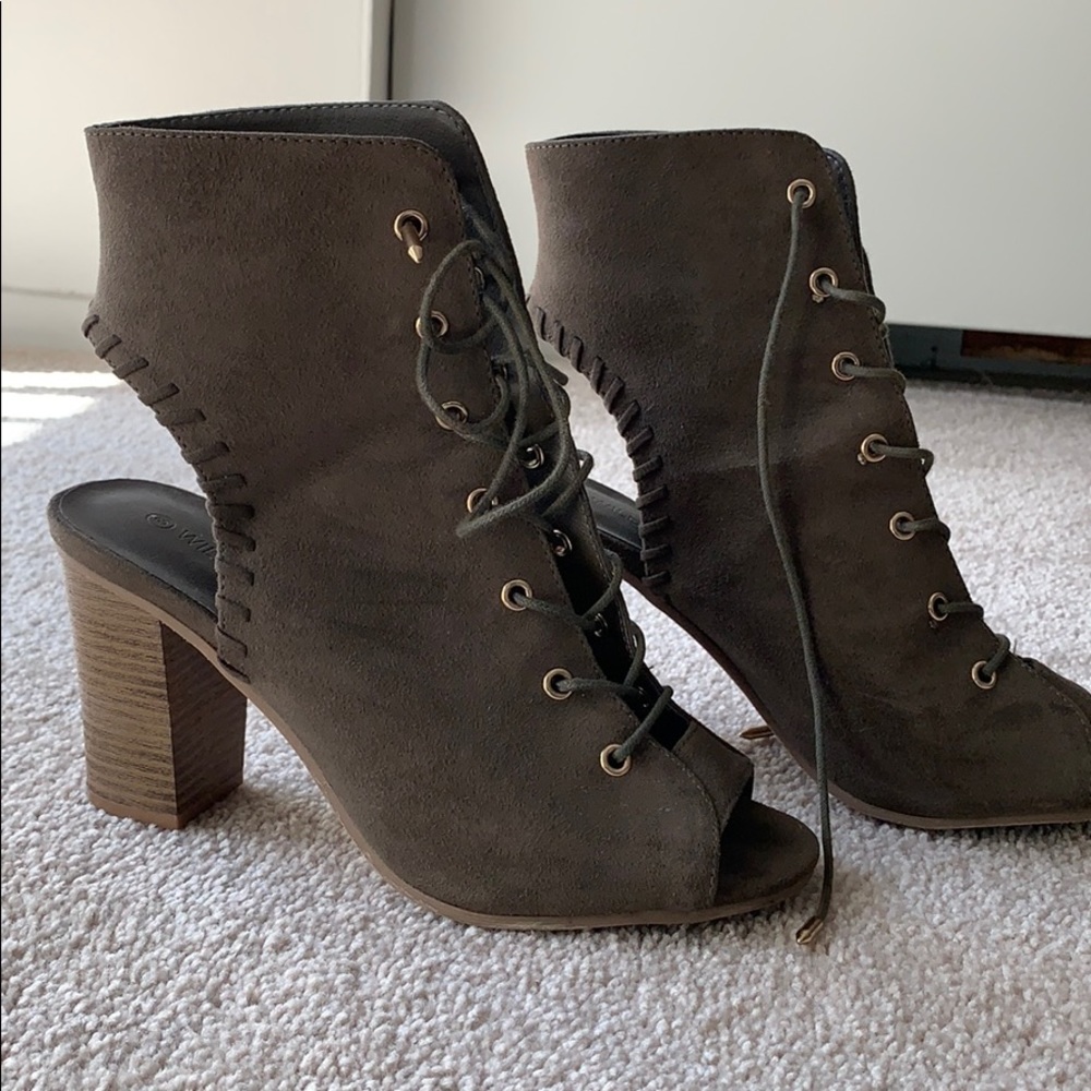 Army green suede booties